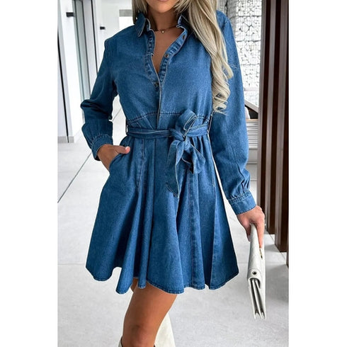 'Ondine' Long Sleeve Denim Dress - Celes Fashion